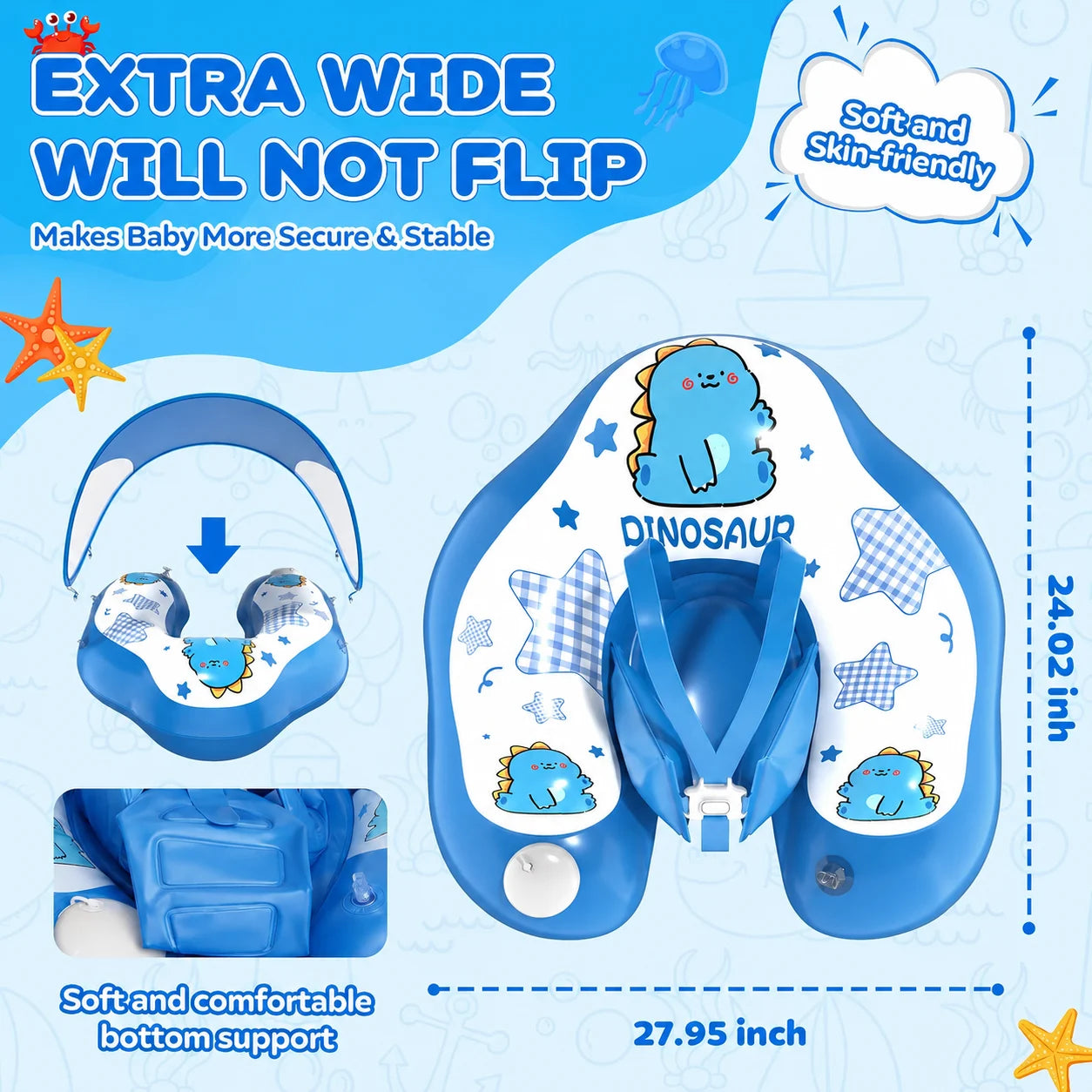 Baby Pool Float with UPF50+ Sun Canopy | 5-Point Harness