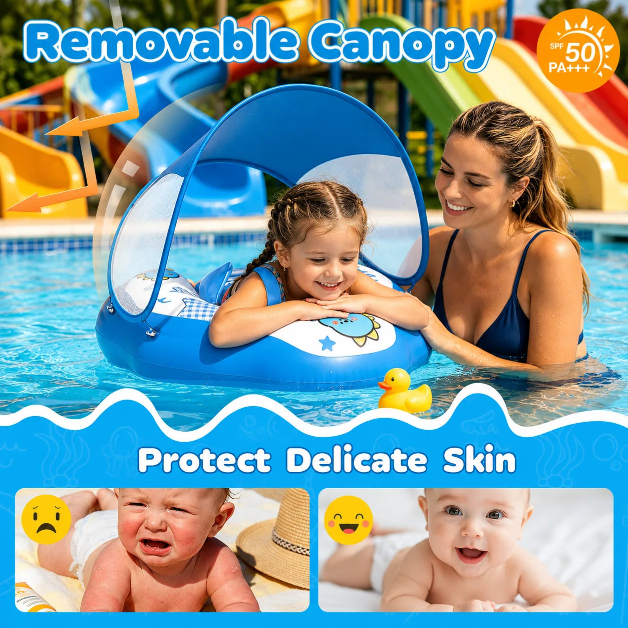 Baby Pool Float with UPF50+ Sun Canopy | 5-Point Harness
