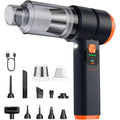 Black 4-in-1 cordless car vacuum with filters, cleaning nozzles, floor brush, and charging cable