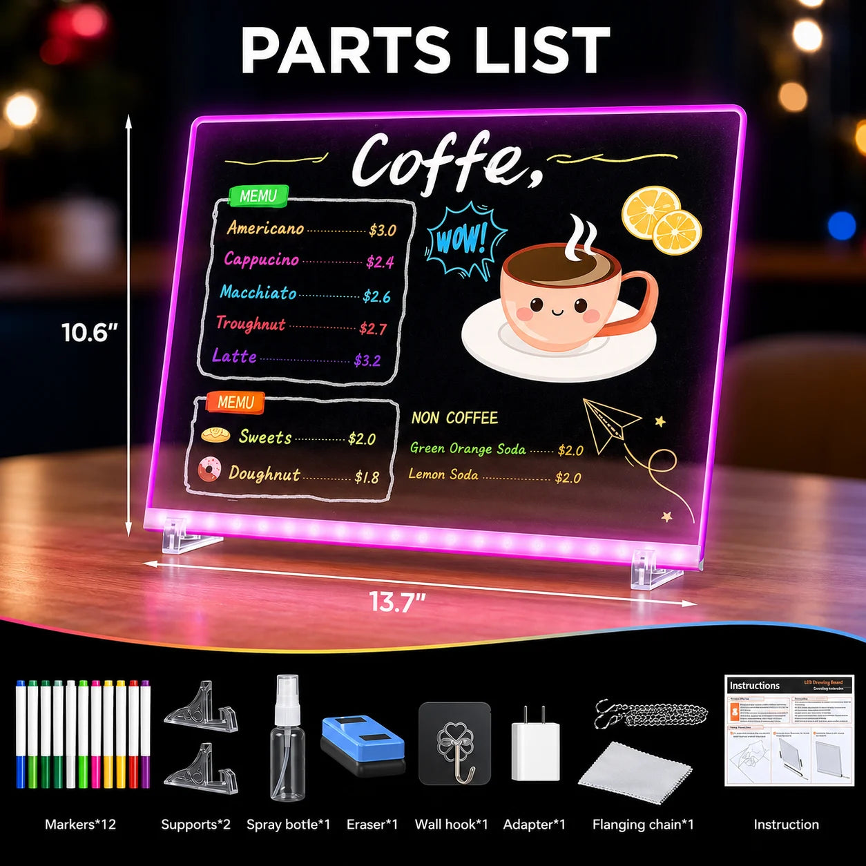 LED Drawing Board for Kids | 7 RGB Colors & 12 Markers