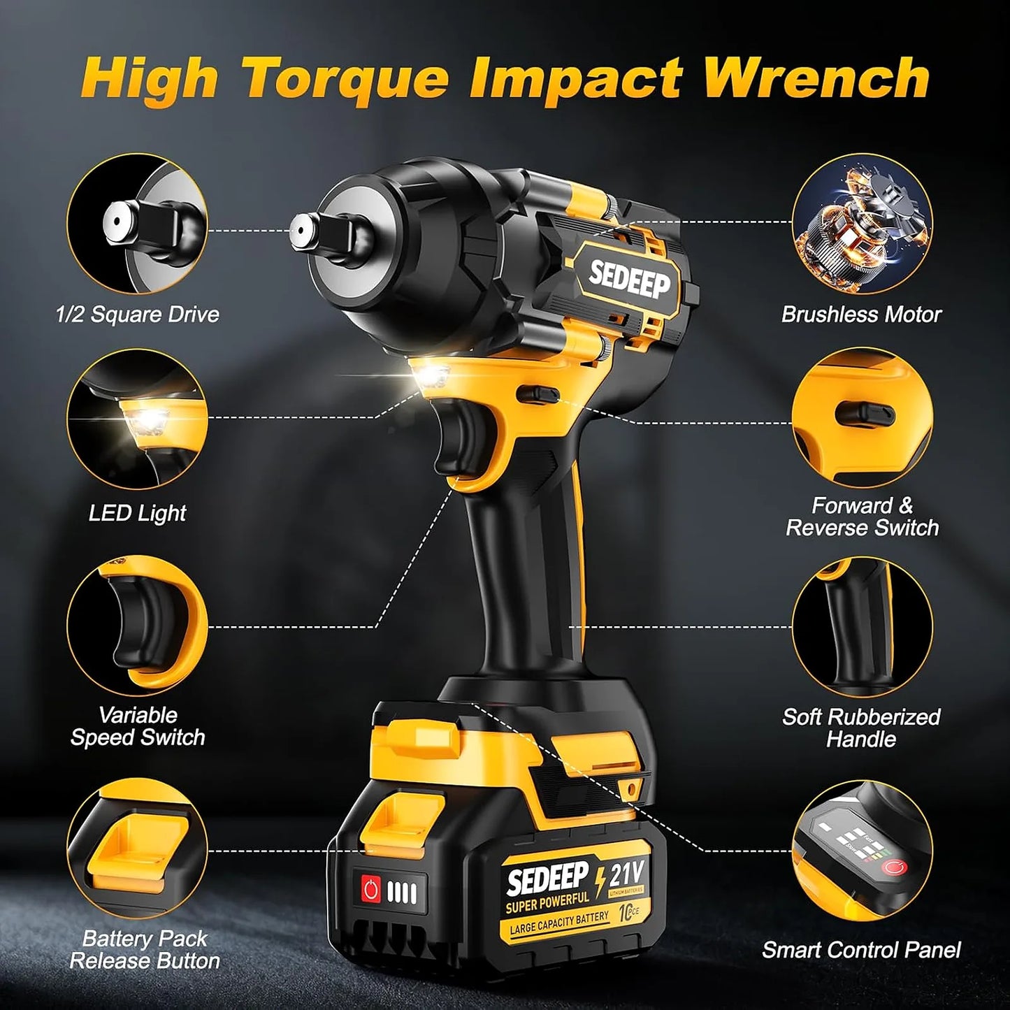 21V Brushless 1/2" Impact Wrench | 1500Nm High Torque