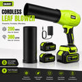 SNJORT green cordless leaf blower kit with extended nozzle, two batteries, charger, and accessory tube